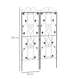 image-Outsunny Set of 2 Metal Trellis for Climbing Plants, Leaf Design