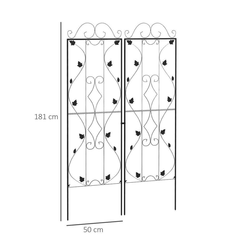 image-Outsunny Set of 2 Metal Trellis for Climbing Plants, Leaf Design