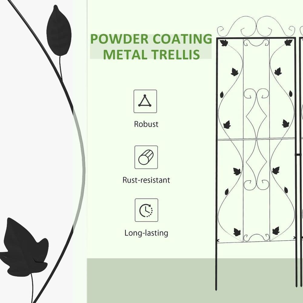 image-Outsunny Set of 2 Metal Trellis for Climbing Plants, Leaf Design