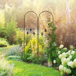 image-Outsunny Set of 2 Metal Trellis for Climbing Plants, Scrolls Design