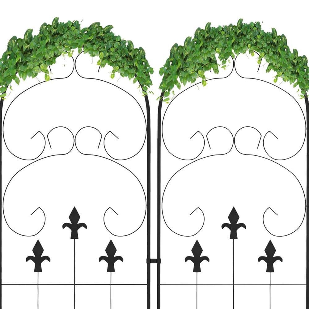 image-Outsunny Set of 2 Metal Trellis for Climbing Plants, Scrolls Design
