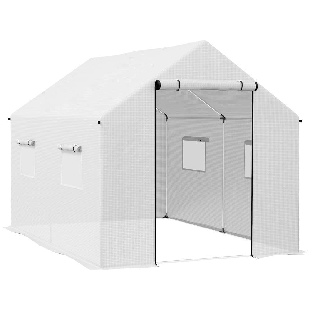 image-Outsunny Tunnel Greenhouse W/ UV-resistant PE Cover, Wide Door, 2 x 3(m), White