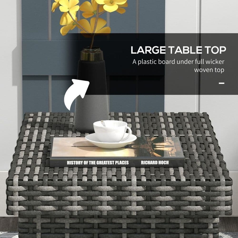 image-Outsunny Foldable Outdoor Coffee Table, Metal Frame Rattan Side Table, Grey