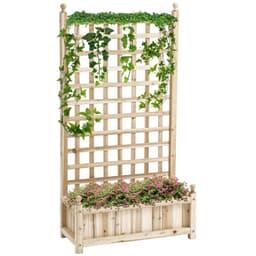 image-Outsunny Raised Garden Bed with Trellis Garden Planters Indoor Outdoor Natural