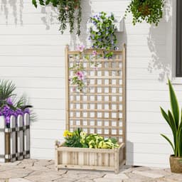 image-Outsunny Raised Garden Bed with Trellis Garden Planters Indoor Outdoor Natural