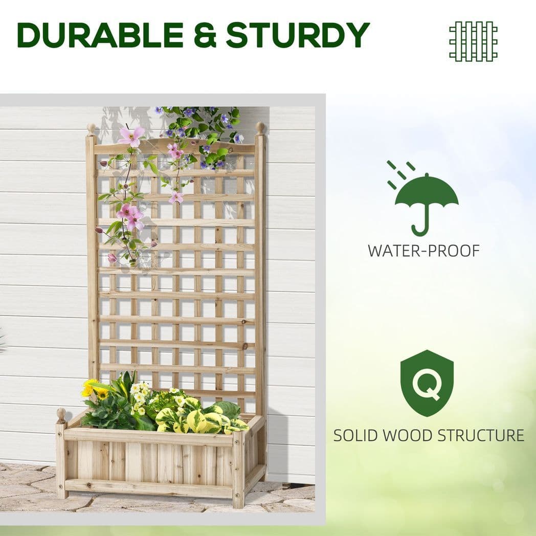 image-Outsunny Raised Garden Bed with Trellis Garden Planters Indoor Outdoor Natural