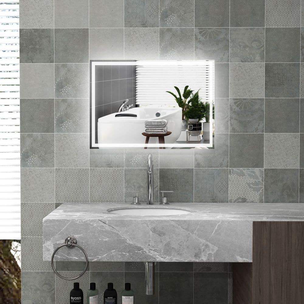 image-kleankin Illuminated Bathroom Mirror with LED Lights, 3 Colours, Defogging Film