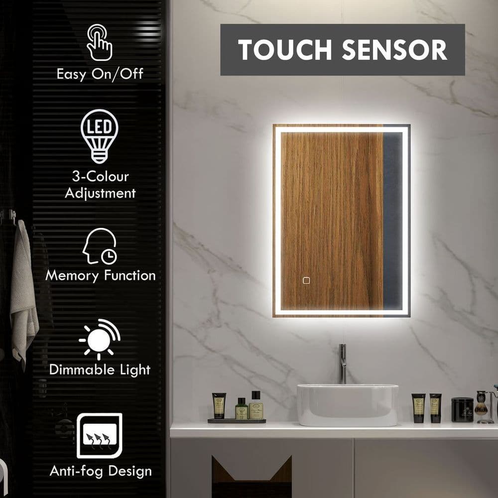 image-kleankin Illuminated Bathroom Mirror with LED Lights, 3 Colours, Defogging Film