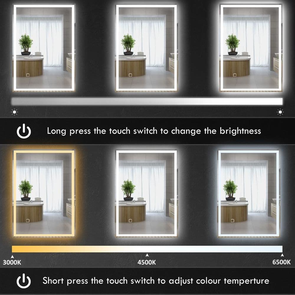 image-kleankin Illuminated Bathroom Mirror with LED Lights, 3 Colours, Defogging Film