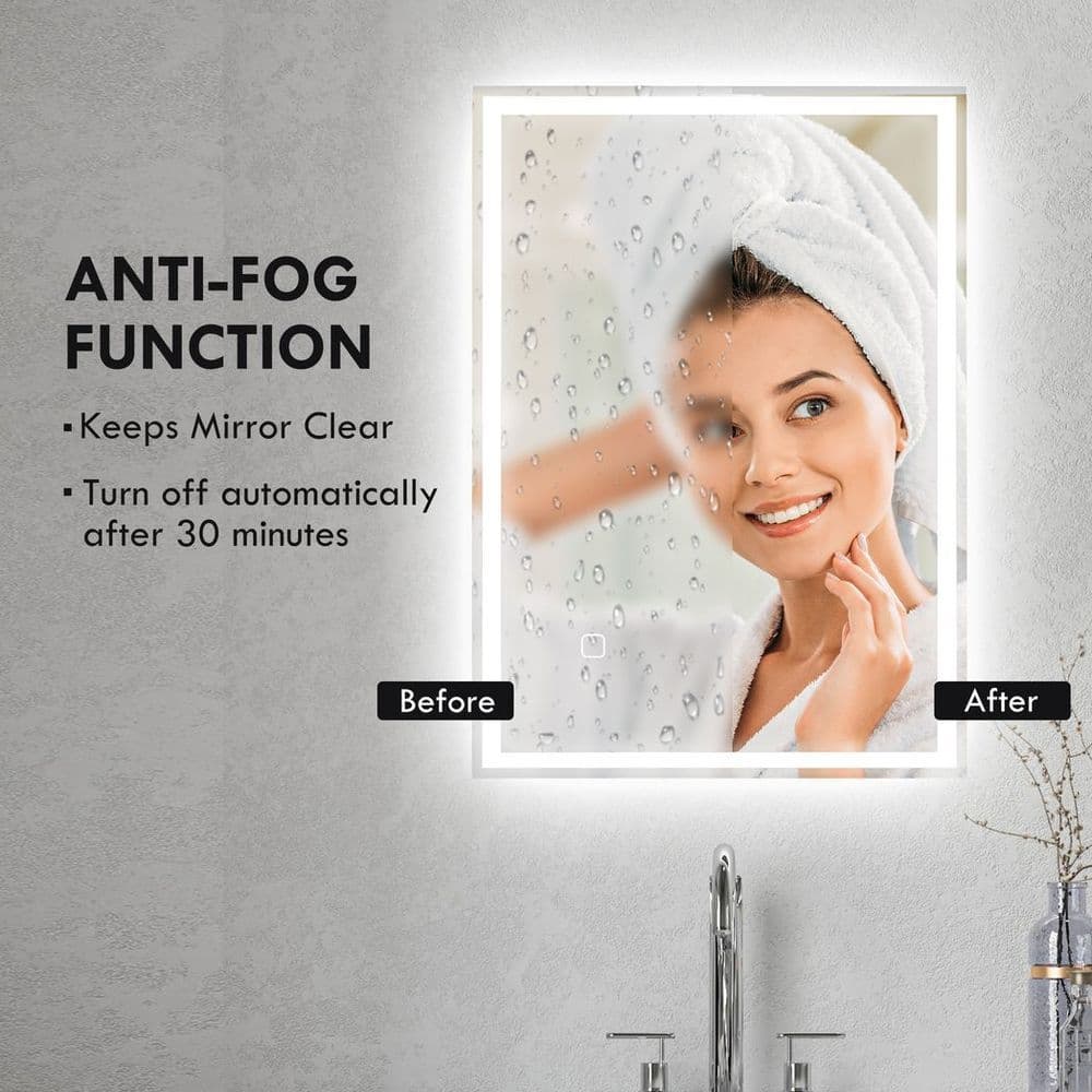 image-kleankin Illuminated Bathroom Mirror with LED Lights, 3 Colours, Defogging Film