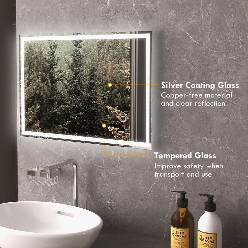 image-kleankin Illuminated Bathroom Mirror with LED Lights, 3 Colours, Defogging Film