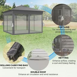 image-Outsunny 3x3(m) Pop Up Gazebo w/ Solar-Powered LED Lights Curtain Netting Grey