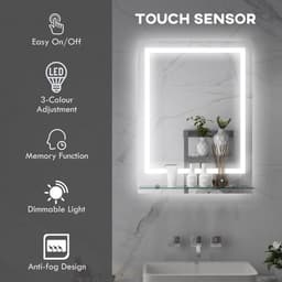 image-kleankin Dimmable Bathroom Mirror with LED Lights, 3 Colours, Defogging Film
