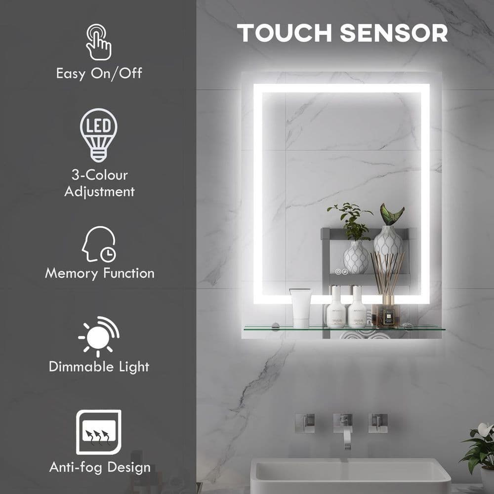 image-kleankin Dimmable Bathroom Mirror with LED Lights, 3 Colours, Defogging Film