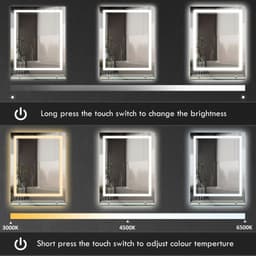 image-kleankin Dimmable Bathroom Mirror with LED Lights, 3 Colours, Defogging Film