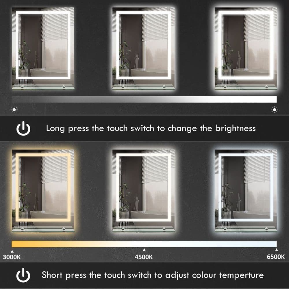 image-kleankin Dimmable Bathroom Mirror with LED Lights, 3 Colours, Defogging Film