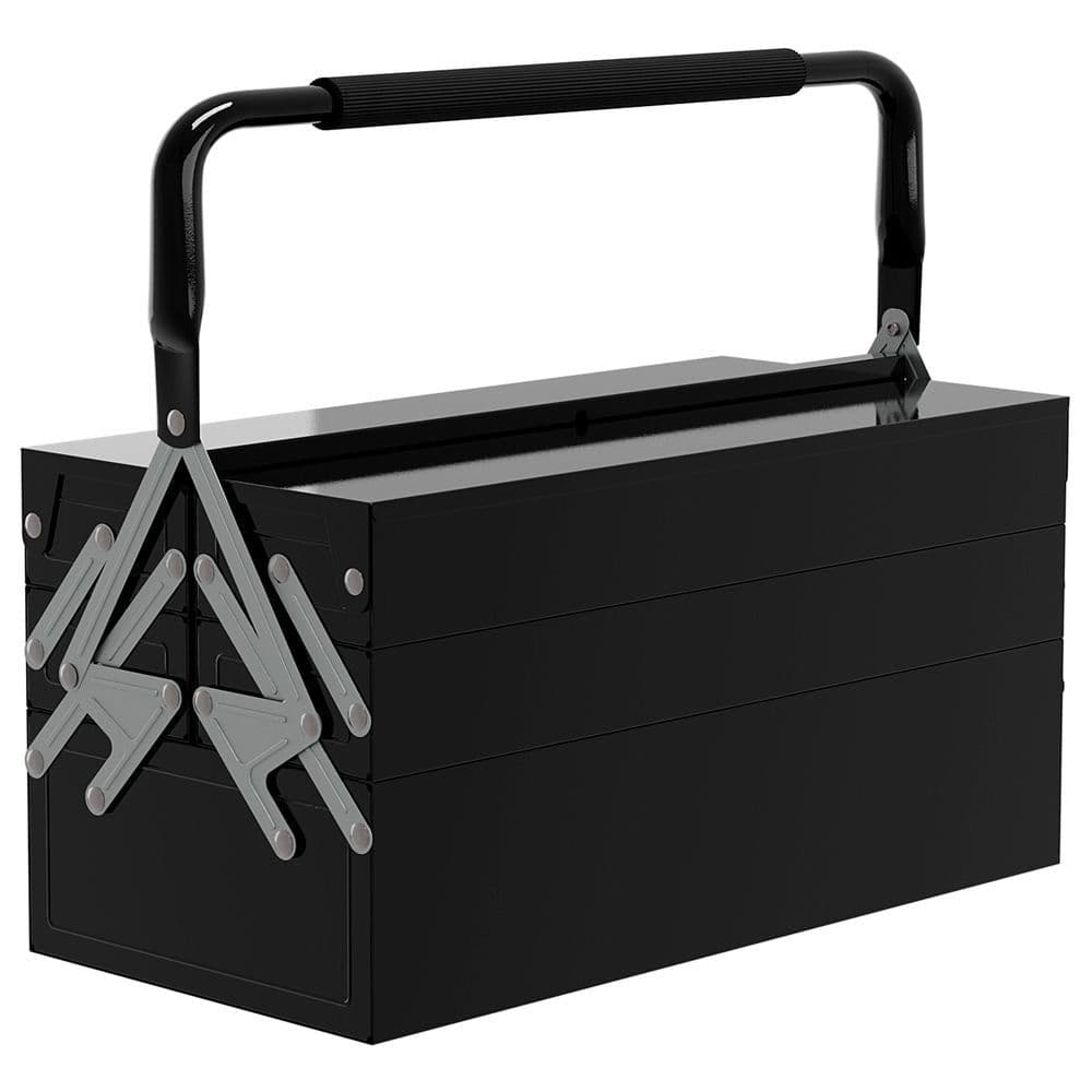 image-DURHAND 3 Tier Metal Toolbox with 5 Tray Carry Handle 45cmx22.5cmx34.5cm Black