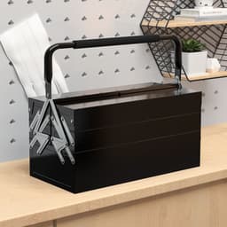 image-DURHAND 3 Tier Metal Toolbox with 5 Tray Carry Handle 45cmx22.5cmx34.5cm Black