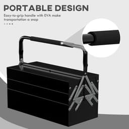 image-DURHAND 3 Tier Metal Toolbox with 5 Tray Carry Handle 45cmx22.5cmx34.5cm Black