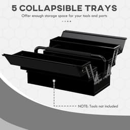 image-DURHAND 3 Tier Metal Toolbox with 5 Tray Carry Handle 45cmx22.5cmx34.5cm Black