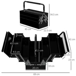 image-DURHAND 3 Tier Metal Toolbox with 5 Tray Carry Handle 45cmx22.5cmx34.5cm Black