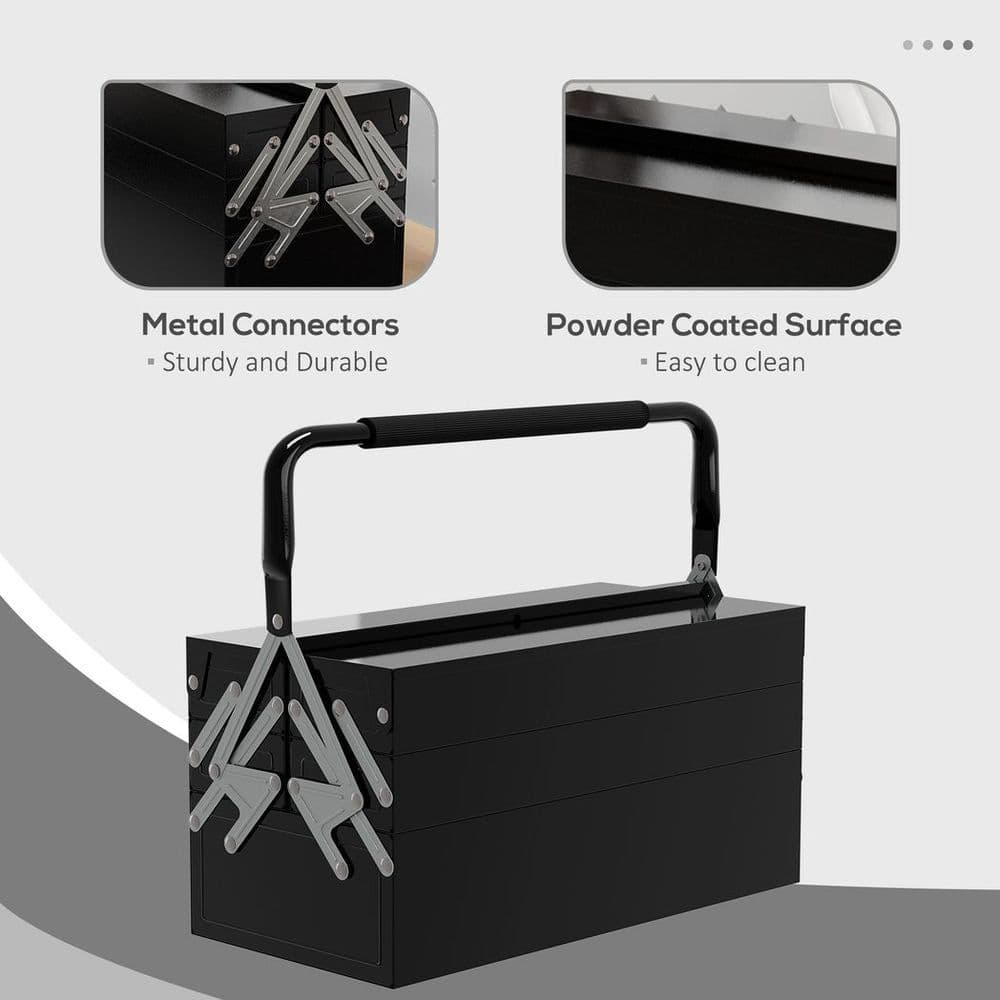 image-DURHAND 3 Tier Metal Toolbox with 5 Tray Carry Handle 45cmx22.5cmx34.5cm Black