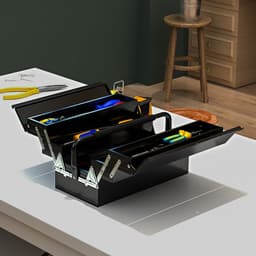 image-DURHAND 3 Tier Metal Toolbox with 5 Tray Carry Handle 45cmx22.5cmx34.5cm Black