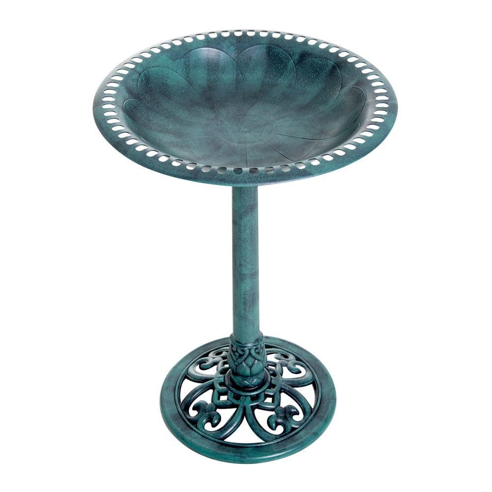 image-Outsunny 50cm Outdoor Bird Bath Fountain, Decrative Garden Feeder Stand Green