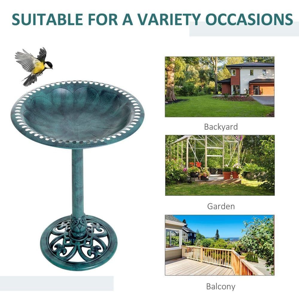 image-Outsunny 50cm Outdoor Bird Bath Fountain, Decrative Garden Feeder Stand Green