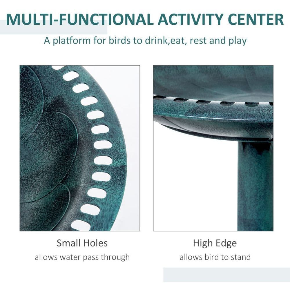 image-Outsunny 50cm Outdoor Bird Bath Fountain, Decrative Garden Feeder Stand Green