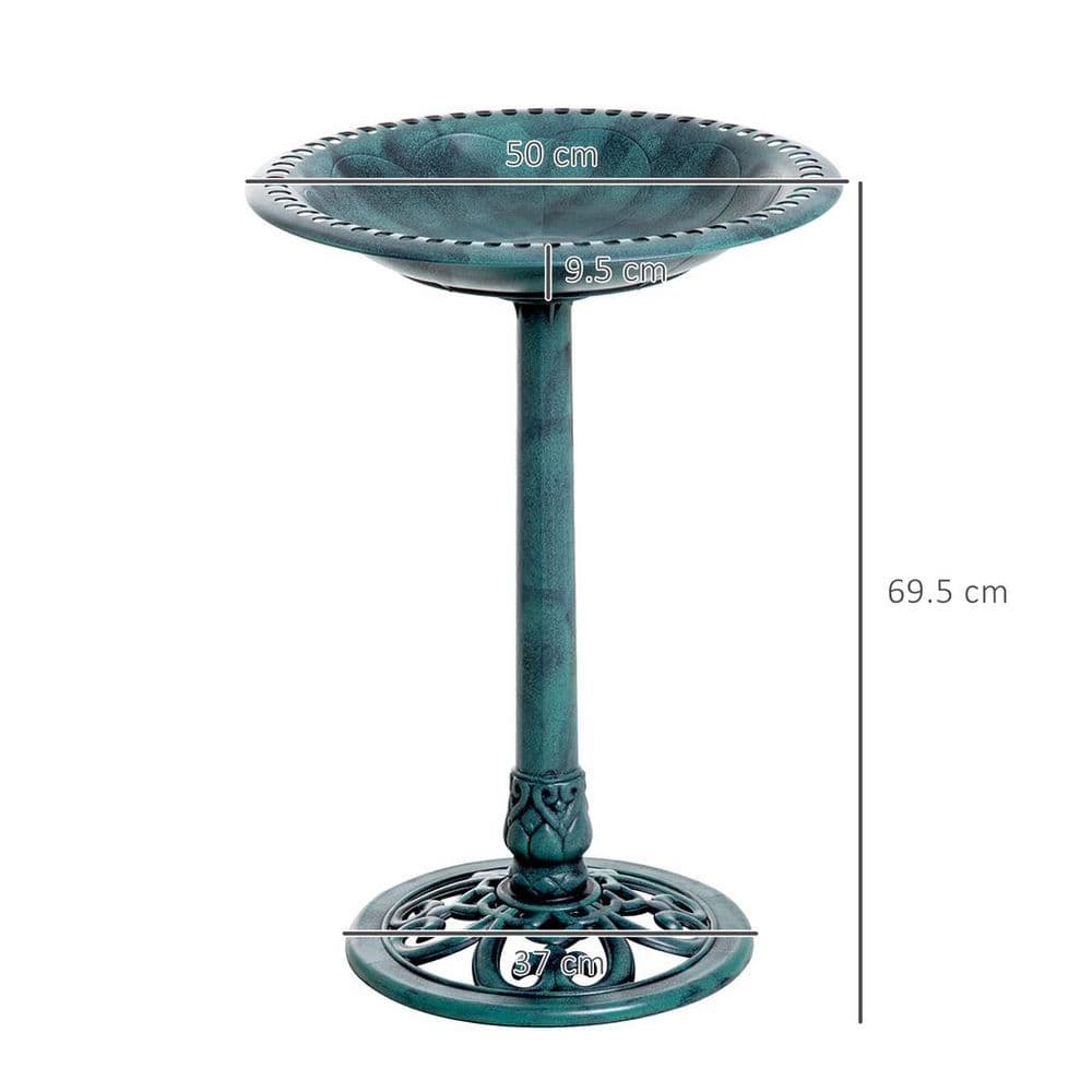 image-Outsunny 50cm Outdoor Bird Bath Fountain, Decrative Garden Feeder Stand Green