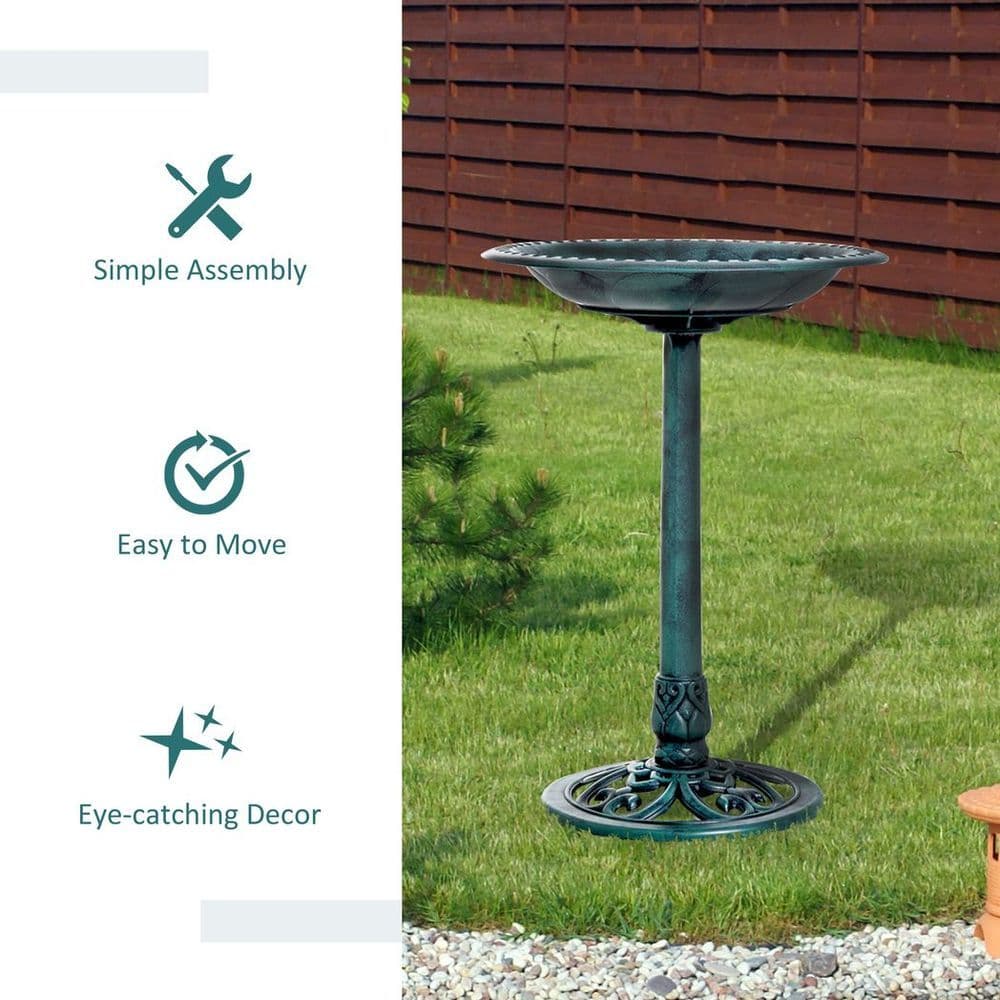 image-Outsunny 50cm Outdoor Bird Bath Fountain, Decrative Garden Feeder Stand Green