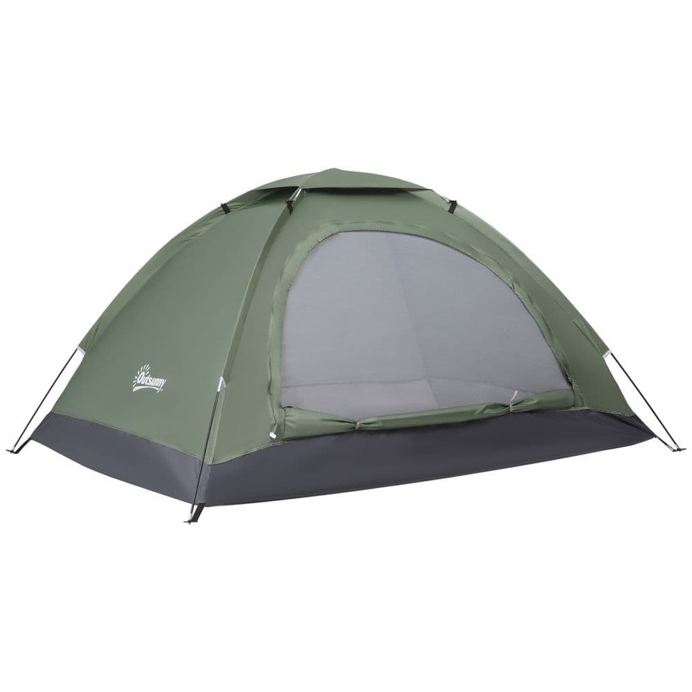 image-Outsunny Camping Tent for 2 Person Dome Tent w/ Storage Pocket Dark Green