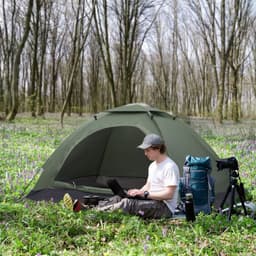image-Outsunny Camping Tent for 2 Person Dome Tent w/ Storage Pocket Dark Green