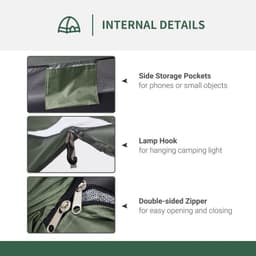 image-Outsunny Camping Tent for 2 Person Dome Tent w/ Storage Pocket Dark Green