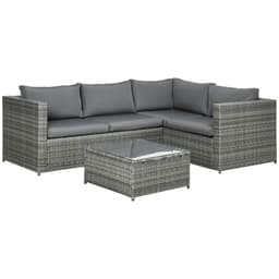 image-Outsunny 3Pcs Rattan Corner Sofa Set Coffee Table Garden Furniture w/ Cushion