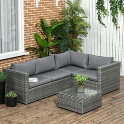 image-Outsunny 3Pcs Rattan Corner Sofa Set Coffee Table Garden Furniture w/ Cushion