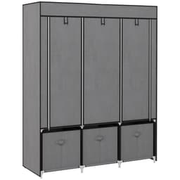 image-HOMCOM Portable Wardrobe w/ 5 Shelves 3 Fabric Drawers and 2 Hanging Rails Grey
