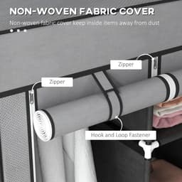 image-HOMCOM Portable Wardrobe w/ 5 Shelves 3 Fabric Drawers and 2 Hanging Rails Grey