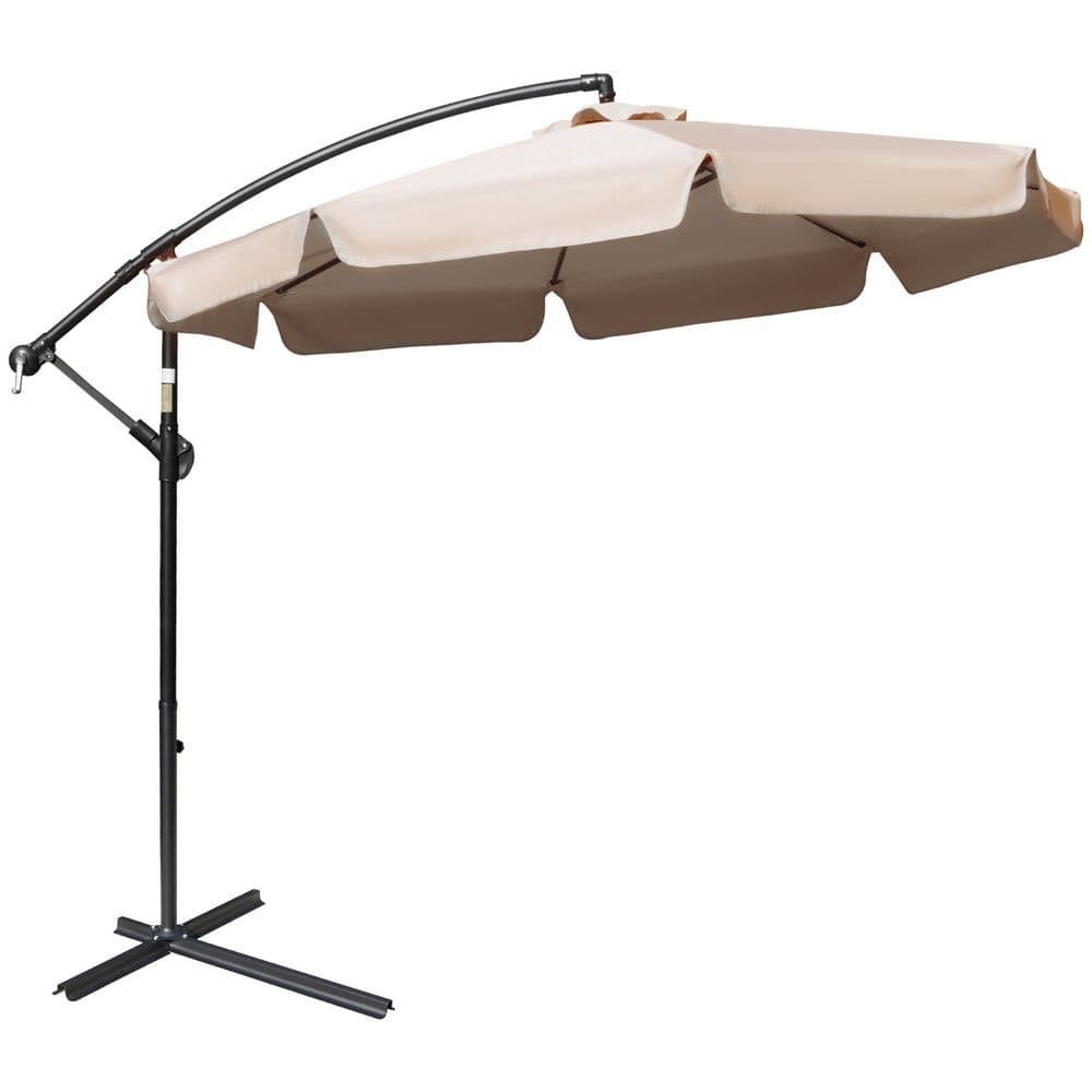 image-Outsunny 2.7m Garden Cantilever Banana Parasol Sun Shade w/ Crank, Light Brown