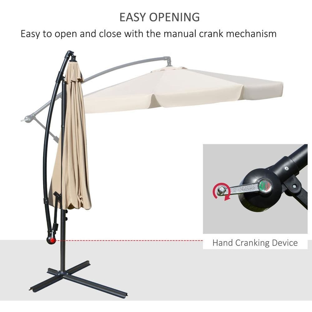 image-Outsunny 2.7m Garden Cantilever Banana Parasol Sun Shade w/ Crank, Light Brown
