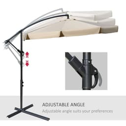 image-Outsunny 2.7m Garden Cantilever Banana Parasol Sun Shade w/ Crank, Light Brown