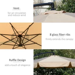 image-Outsunny 2.7m Garden Cantilever Banana Parasol Sun Shade w/ Crank, Light Brown