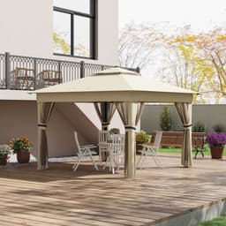 image-Outsunny 3x3(m) Pop Up Gazebo w/ Solar-Powered LED Lights Curtain Netting Khaki