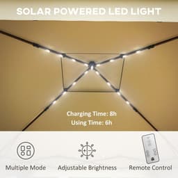 image-Outsunny 3x3(m) Pop Up Gazebo w/ Solar-Powered LED Lights Curtain Netting Khaki