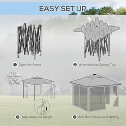 image-Outsunny 3x3(m) Pop Up Gazebo w/ Solar-Powered LED Lights Curtain Netting Khaki