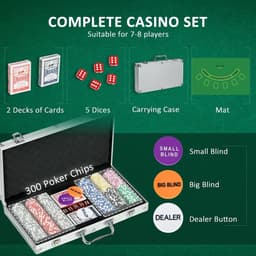 image-SPORTNOW 300-Piece Poker Chips Set w/ Mat, Aluminium Case, Two Decks of Cards