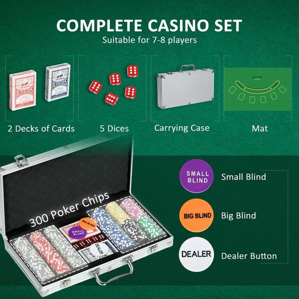 image-SPORTNOW 300-Piece Poker Chips Set w/ Mat, Aluminium Case, Two Decks of Cards