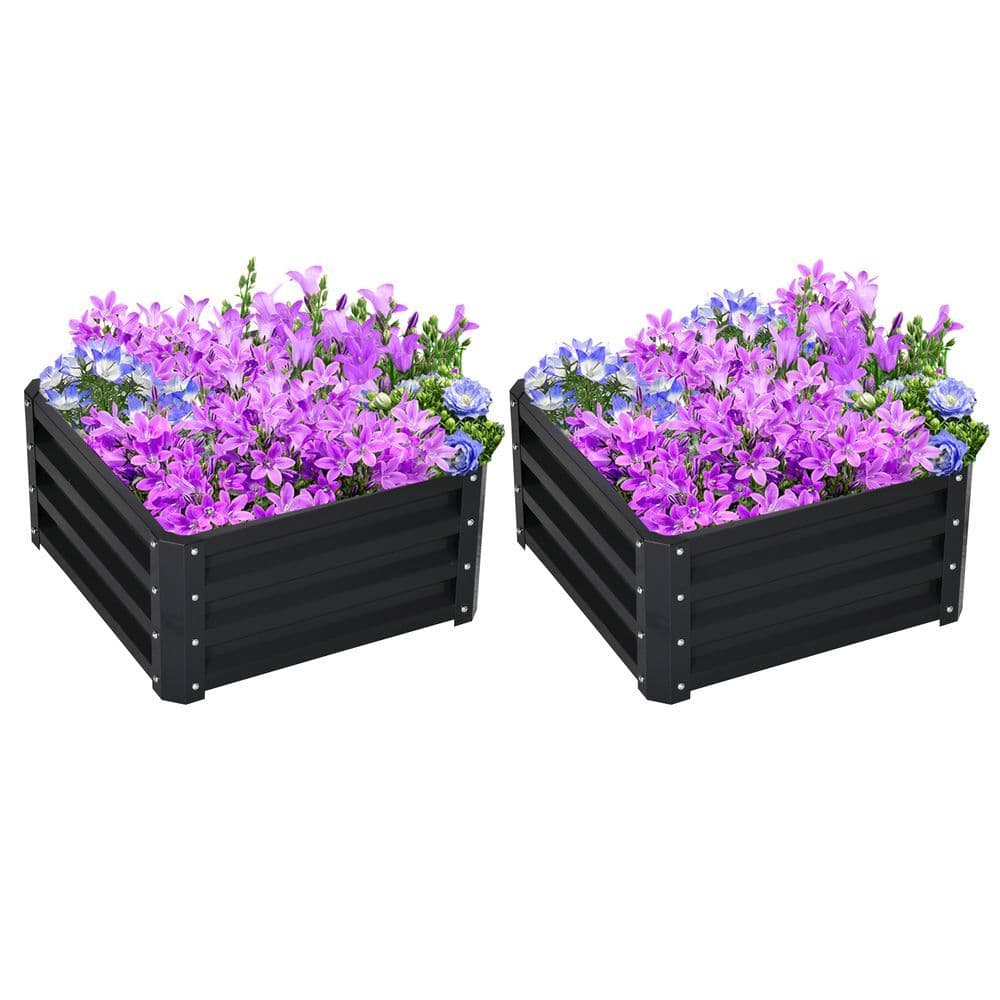 image-Outsunny Set of 2 Raised Garden Bed Galvanised Planter Box Easy Setup Grey