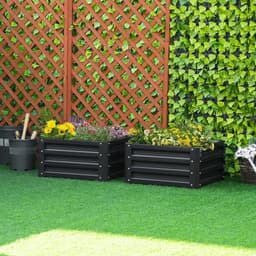 image-Outsunny Set of 2 Raised Garden Bed Galvanised Planter Box Easy Setup Grey